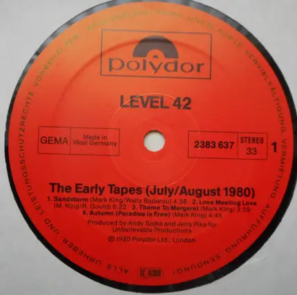 Level 42 - The Early Tapes · July/Aug 1980