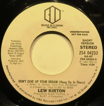 Lew Kirton - Don't Give Up Your Dream (Hang On In There)