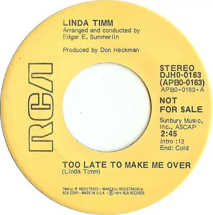 Linda Timm - Too Late To Make Me Over