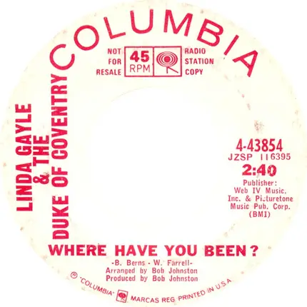Linda Gayle & The Duke Of Coventry - Where Have You Been ?
