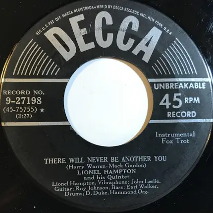 Lionel Hampton Quintet - Where Or When / There Will Never Be Another You
