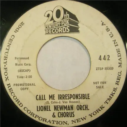 Lionel Newman And His Orchestra - It's A Mad, Mad, Mad, Mad World / Call Me Irresponsible