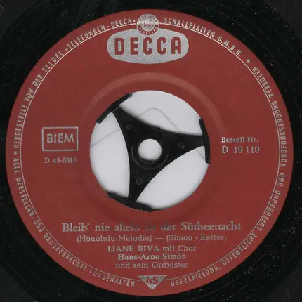 Liane Riva - Bleib' Nie Allein In Der Südseenacht (Honolulu-Melodie)