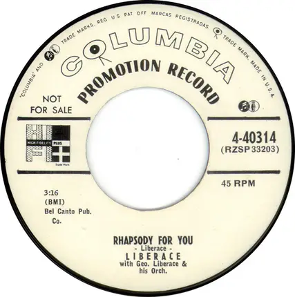 Liberace With George Liberace And His Orchestra - Star Of India / Rhapsody For You
