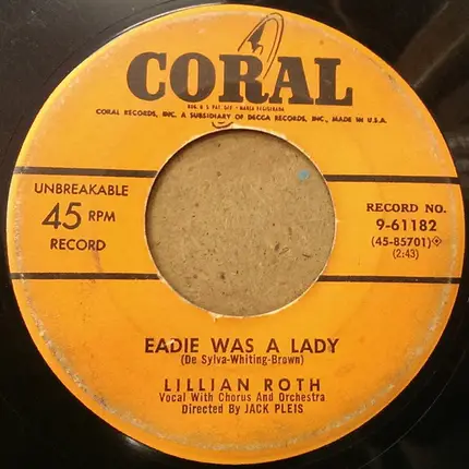 Lillian Roth - I'll Cry Tomorrow / Eadie Was A Lady