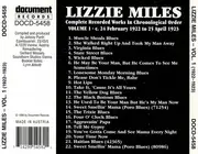 CD - Lizzie Miles - Complete Recorded Works In Chronological Order Volume 1 (C. 24 February 1922 To 25 April 1923)