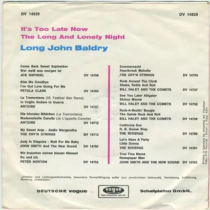 Long John Baldry - It's Too Late Now