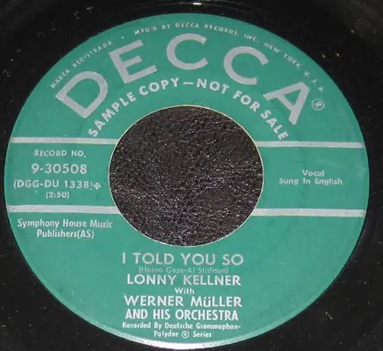 Lonny Kellner With Werner Müller Und Sein Orchester - I Told You So