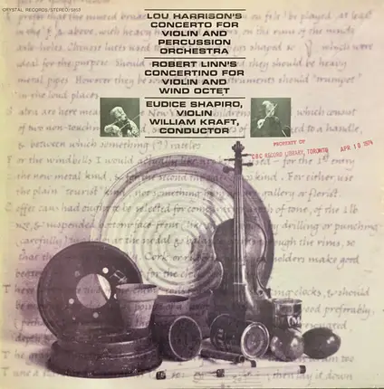 Lou Harrison / Robert Linn , Eudice Shapiro , William Craft - Concerto For Violin And Percussion Orchestra / Concertino For Violin And Wind Octet