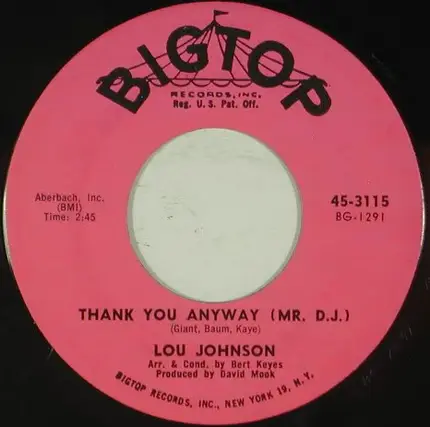 Lou Johnson - Thank You Anyway (Mr. D.J.) / If I Never Get To Love You