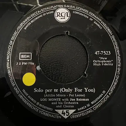 Lou Monte - Solo Per Te (Only For You) / The Angel In The Fountain
