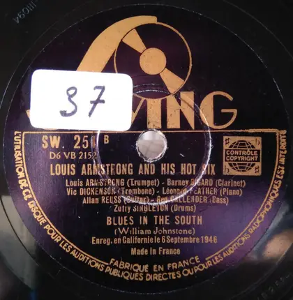 Louis Armstrong And His Hot Six - Sugar / Blues In The South