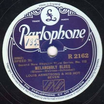 Louis Armstrong Accompanied By Original Washboard Beaters / Louis Armstrong & His Hot Seven - Wild Man Blues / Melancholy Blues