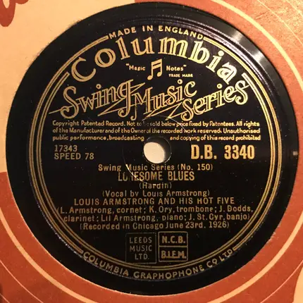Louis Armstrong & His Hot Five - King Of The Zulus / Lonesome Blues