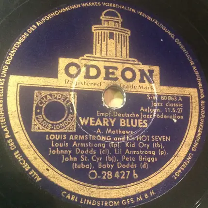 Louis Armstrong & His Hot Seven - Alligator Crawl Blues / Weary Blues