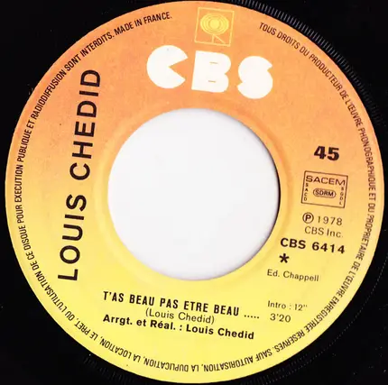 Louis Chedid - T'as Beau Pas Etre Beau...