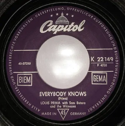 Louis Prima With Sam Butera And The Witnesses - Twist All Night / Everybody Knows