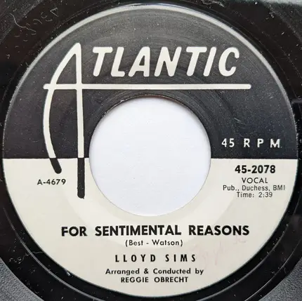 Lloyd Sims - I Want To Know / For Sentimental Reasons