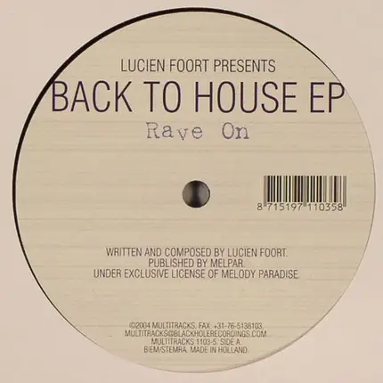 Lucien Foort - Back To House EP