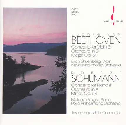 Ludwig van Beethoven , Robert Schumann , Erich Gruenberg , Malcolm Frager , New Philharmonia Orches - Concerto For Violin & Orchestra In D Major, Op. 61/ Concerto For Piano & Orchestra In A Minor, Op.
