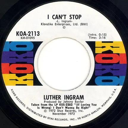 Luther Ingram - I'll Be Your Shelter (In Time Of Storm) / I Can't Stop