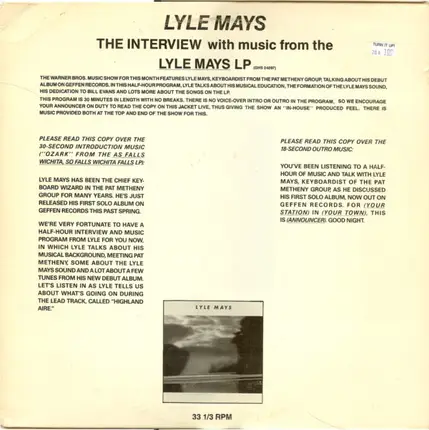 Lyle Mays / Pat Metheny - Interviews With Lyle Mays And Pat Metheny
