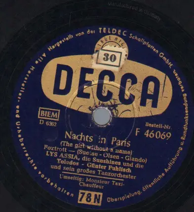 Lys Assia - Nachts In Paris / Monsieur, Taxi-Chauffeur