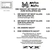 CD Single - M-Team Feat. Markus Müller - Die Nacht Ist Nicht Allein Zum Schlafen Da