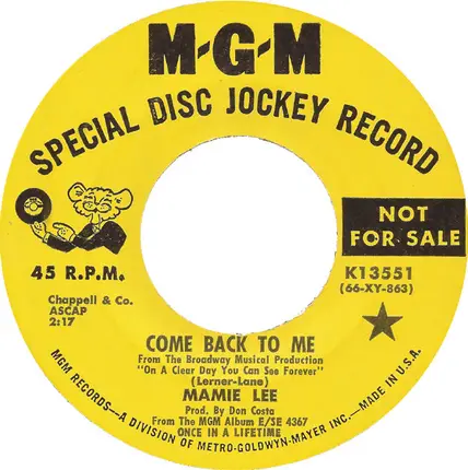 Mamie Lee - Come Back To Me / My Funny Valentine