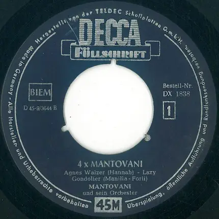 Mantovani And His Orchestra - 4 x Mantovani