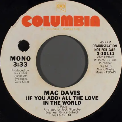 Mac Davis - (If You Add) All The Love In The World