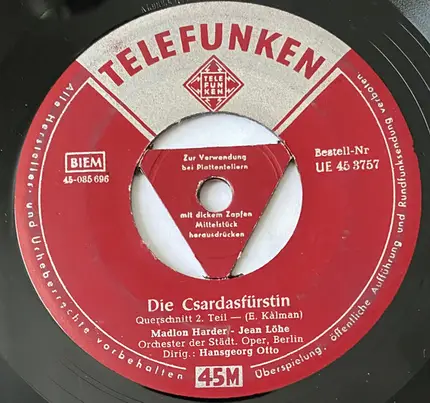 Madlon Harder , Jean Löhe , Orchester Der Städtischen Oper Berlin - Die Csardasfürstin