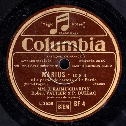 Marcel Pagnol - Raimu , Fernand Charpin , Robert Vattier & Paul Dullac - Marius - Acte III "La Partie De Cartes"