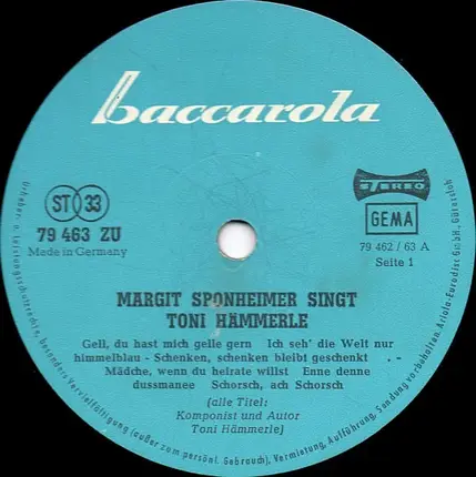 Margit Sponheimer - Margit Sponheimer Singt Toni Hämmerle