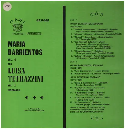 Maria Barrientos / Luisa Tetrazzini - Maria Barrientos Vol. 4/ Luisa Tetrazzini Vol. 2
