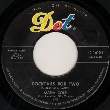 Maria Cole - Cocktails For Two / So Help Me