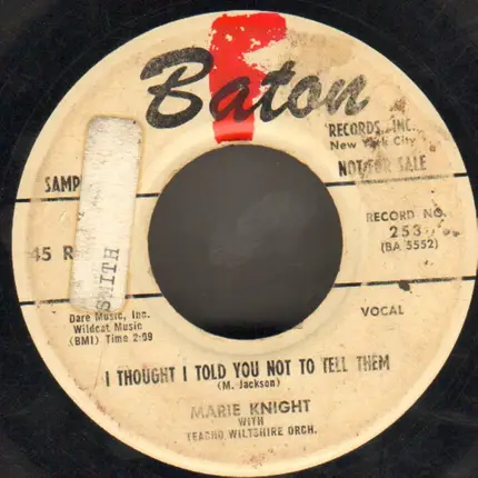 Marie Knight With Teacho Wiltshire Orchestra - I Thought I Told You Not To Tell Them / September Song (Promo)