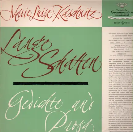 Marie Luise Kaschnitz - Liest Lange Schatten u.a.