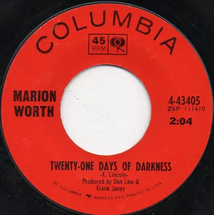Marion Worth - I Will Not Blow Out The Light / Twenty-One Days Of Darkness