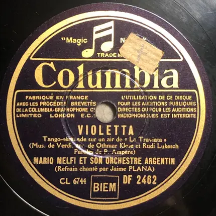 Mario Melfi Et Son Orchestre - Adieu L'Amour / Violetta