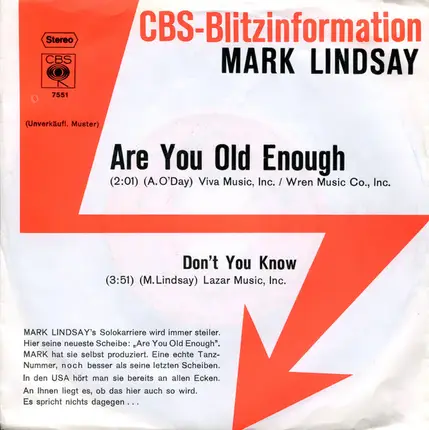 Mark Lindsay - Are You Old Enough