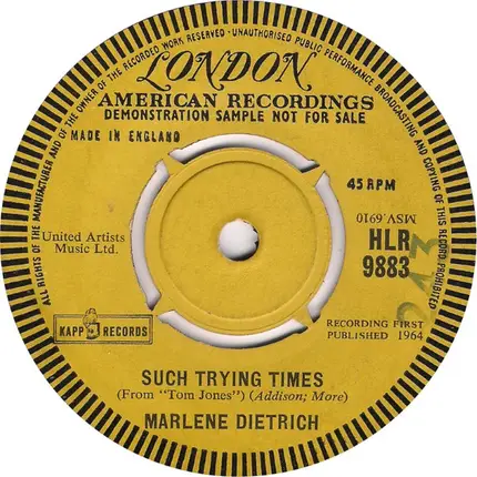 Marlene Dietrich - If He Swing By The String / Such Trying Times