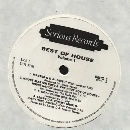 Marshall Jefferson, Master C&J, House Master Boyz... - Best Of House Volume 1