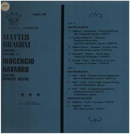 Matteo Dragoni, Innocencio Navarro - Operatic Recital