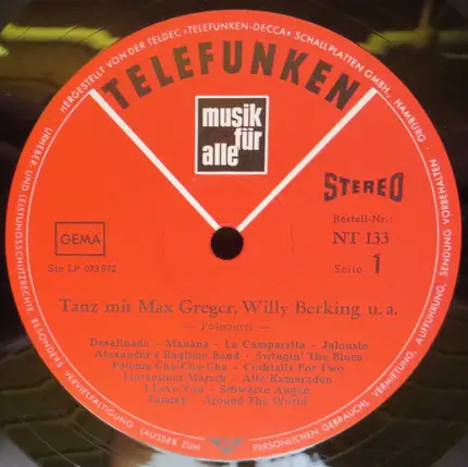 Max Greger , Willy Berking - Tanz Mit Max Greger, Willy Berking U.A. (Potpourri)
