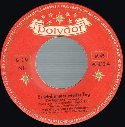 Max Greger Und Sein Orchester - Es Wird Immer Wieder Tag / Alabama-Blues