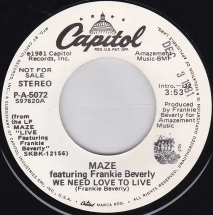Maze Featuring Frankie Beverly - We Need Love To Live