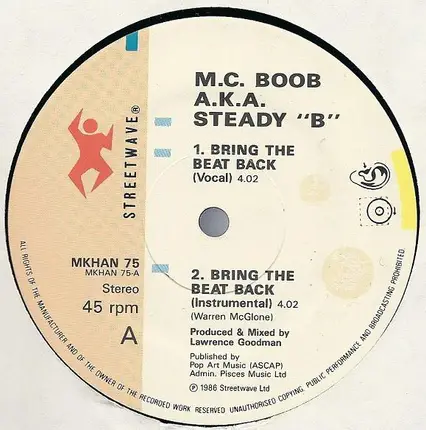 MC Boob A.K.A. Steady B - Bring The Beat Back / Yo Mutha