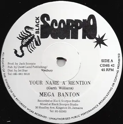 Mega Banton / Terry Ganzie & Mikey Sing - Your Name A Mention / Down Inna Yard