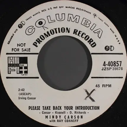 Mindy Carson With Ray Conniff - Time's Runnin' Out On Me